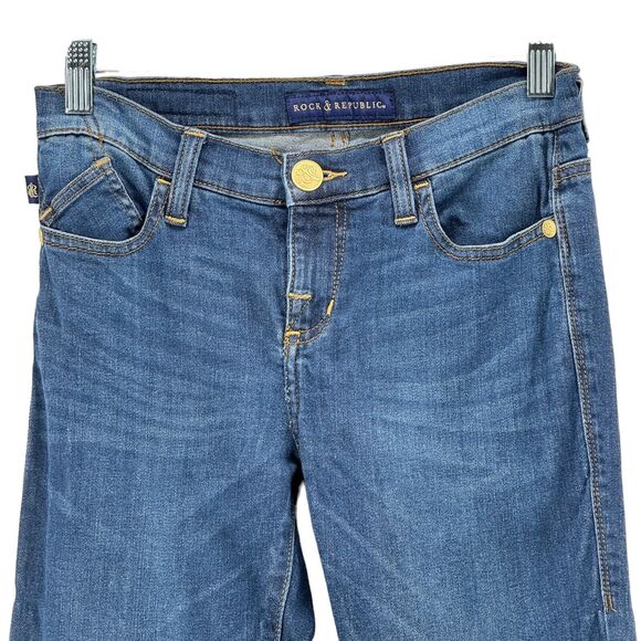 Rock & Republic Jeans Women Berlin Studded Long 4 Mid Rise Straight Denim Blue - Picture 3 of 9